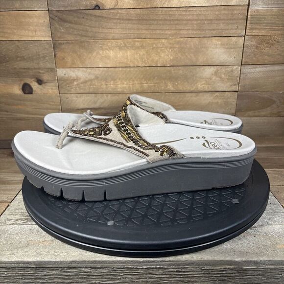 ABEO BioSystem Brown Beaded Flip Flops Platform Sandals Womens Size 11 - Picture 3 of 10